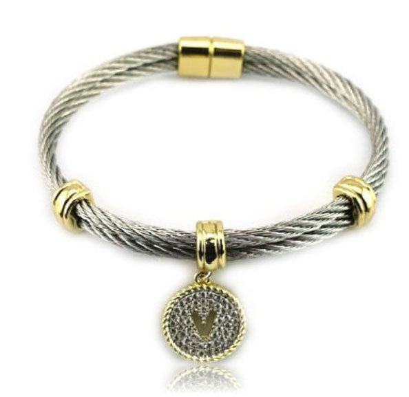 V Initial Cable Bracelet