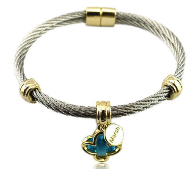 March Birthstone Cable Bracelet