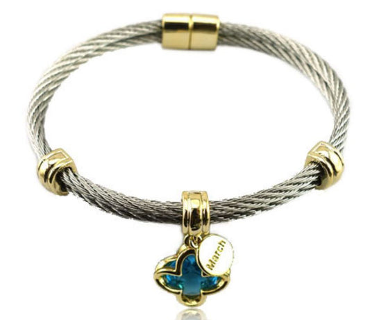 March Birthstone Cable Bracelet