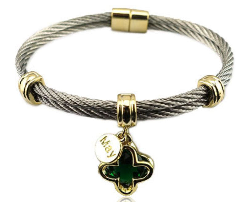 May Birthstone Cable Bracelet