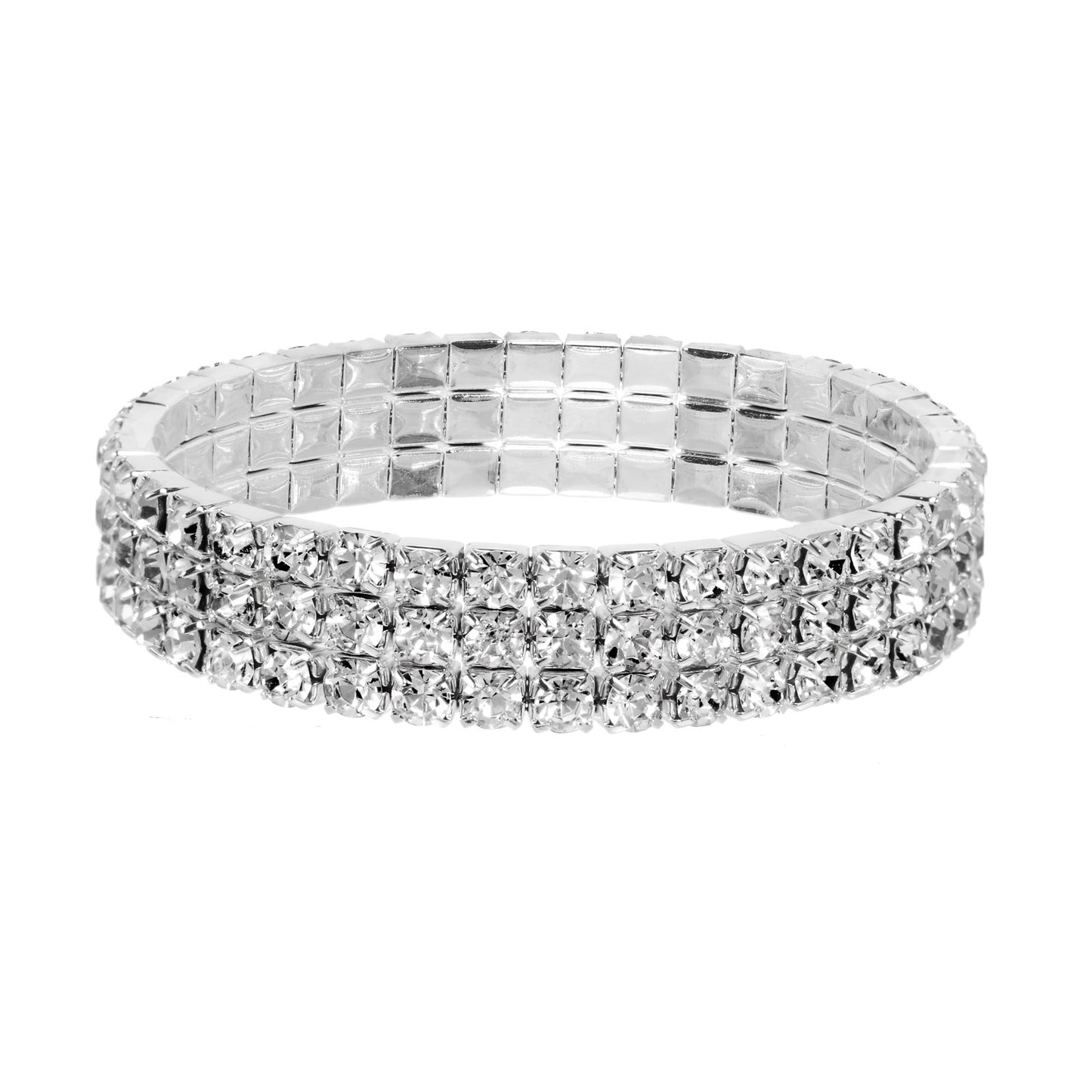 Three-Row Rhinestone Stretch Bracelet