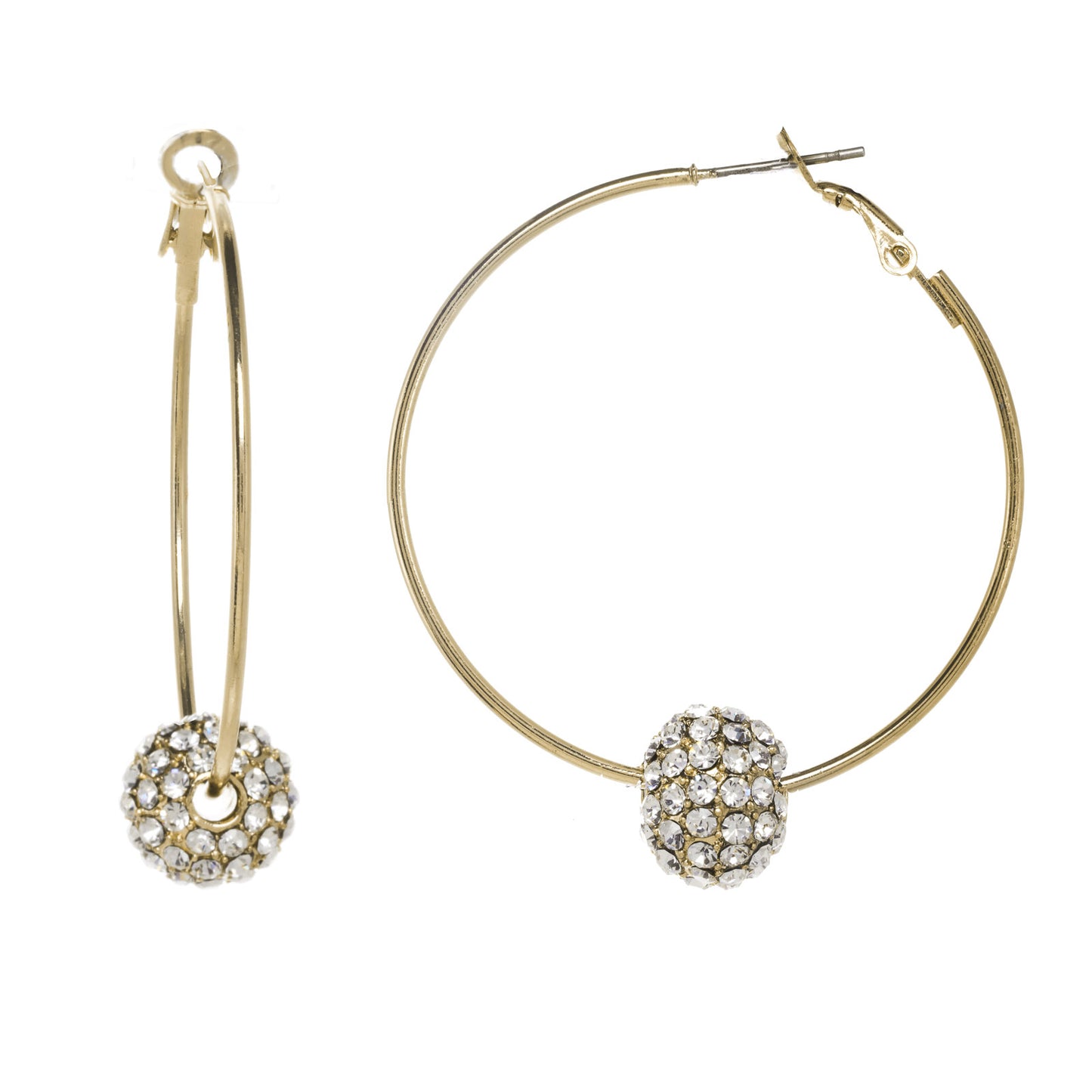 Hoop Earrings with a Pave Crystal Ball