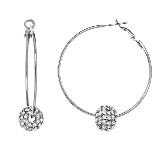 Hoop Earrings with a Pave Crystal Ball