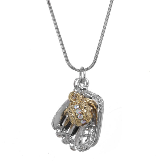 TWO TONE BASEBALL GLOVE & BALL NECKLACE