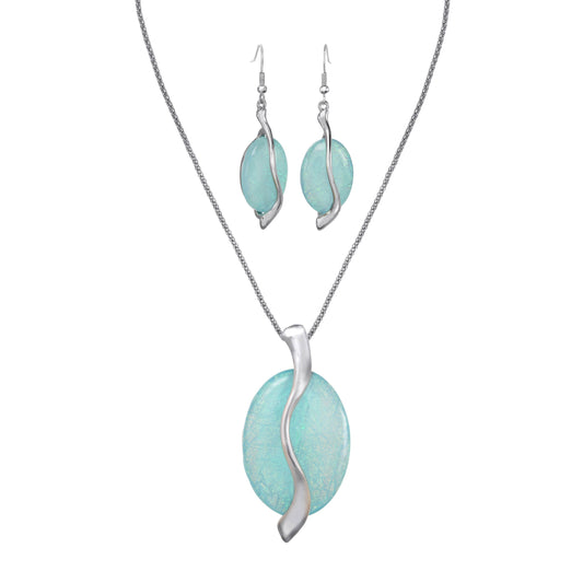 OVAL PENDANT WITH Silver Wave Accent