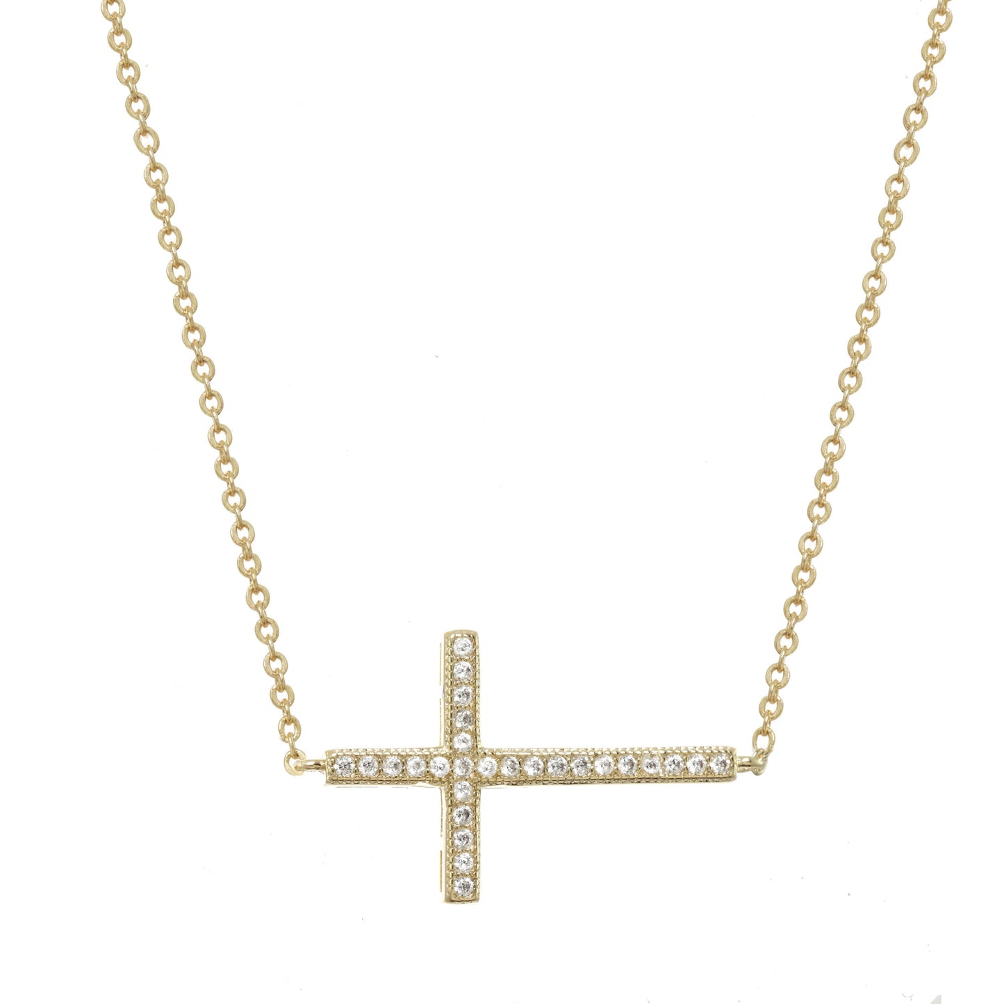 PAVE CRYSTAL SIDEWAYS CROSS NECKLACE
