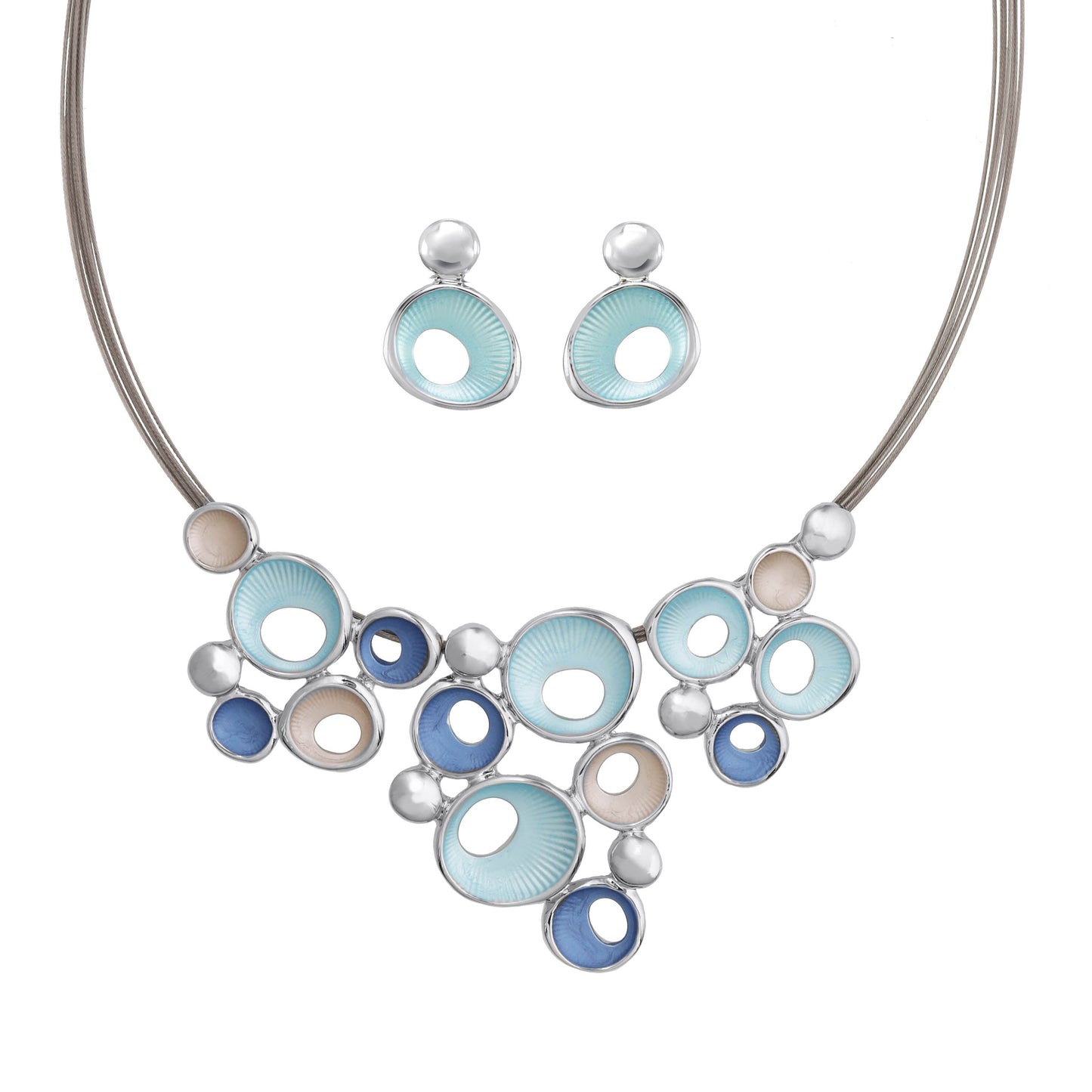 Bib Necklace on a Cable Wire adorned with Abstract Circles