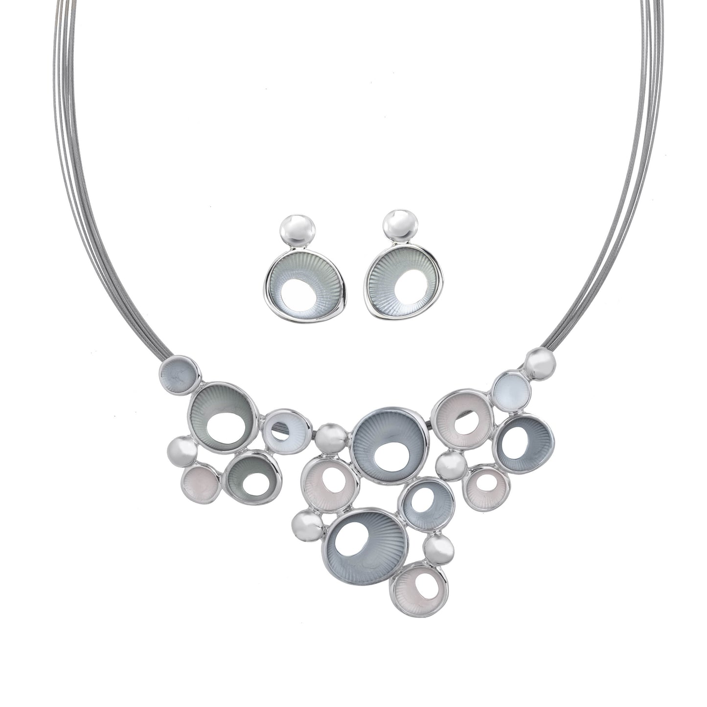 Bib Necklace on a Cable Wire adorned with Abstract Circles