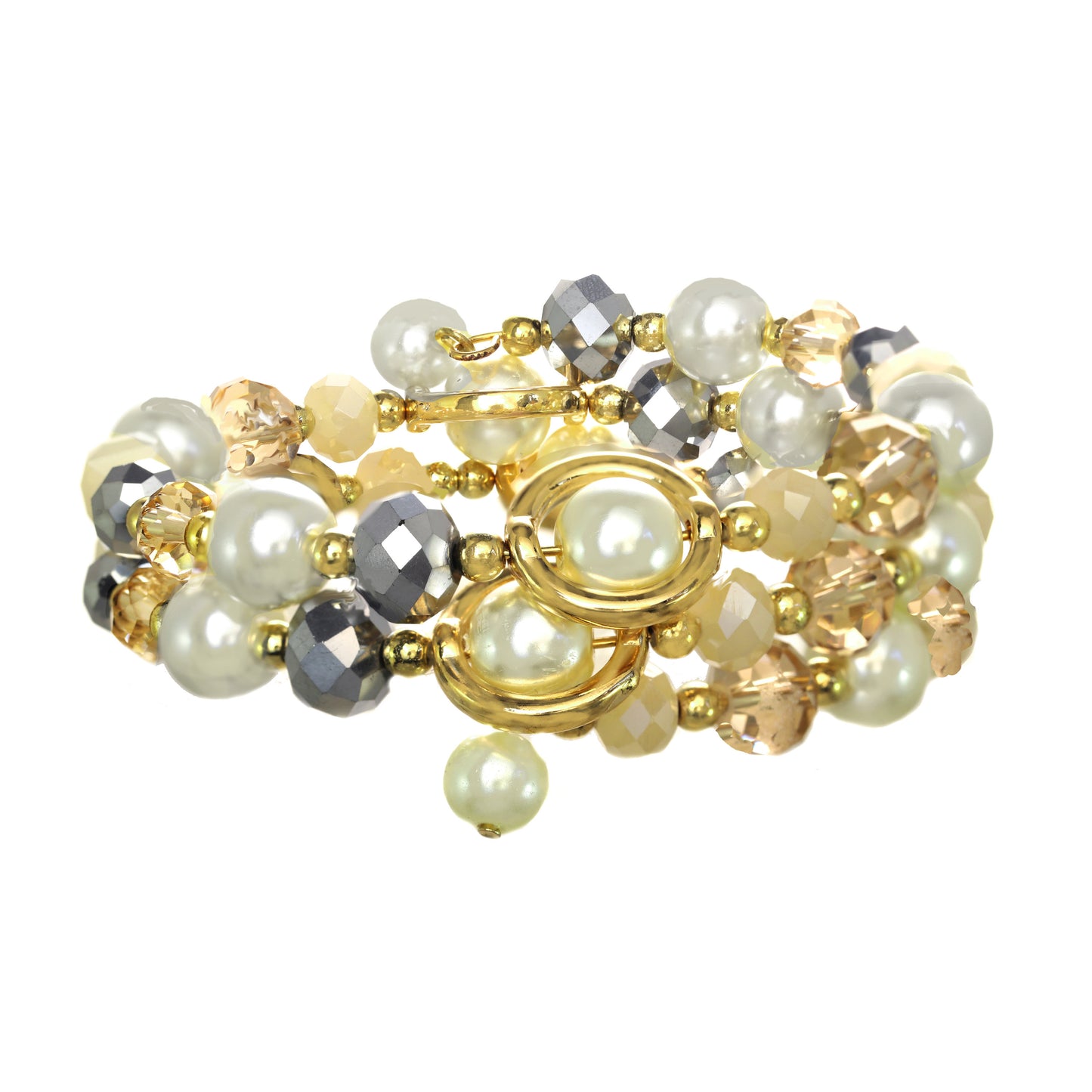 Pearl And Bead Wrap Coil Bracelet
