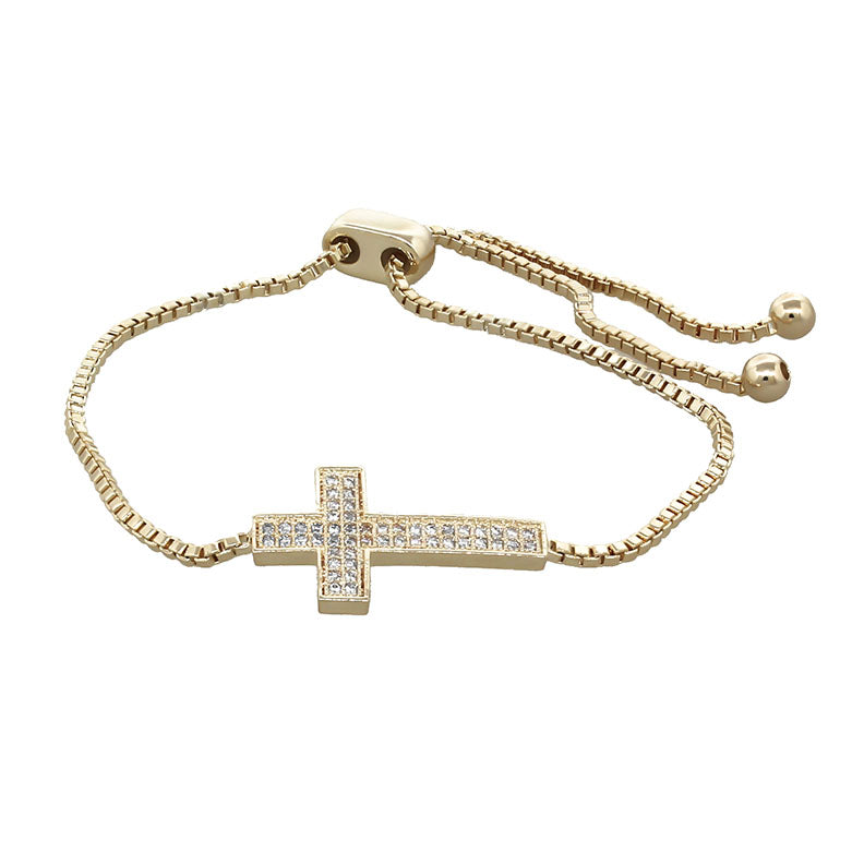 Pave Crystal Cross Adjustable Bracelet