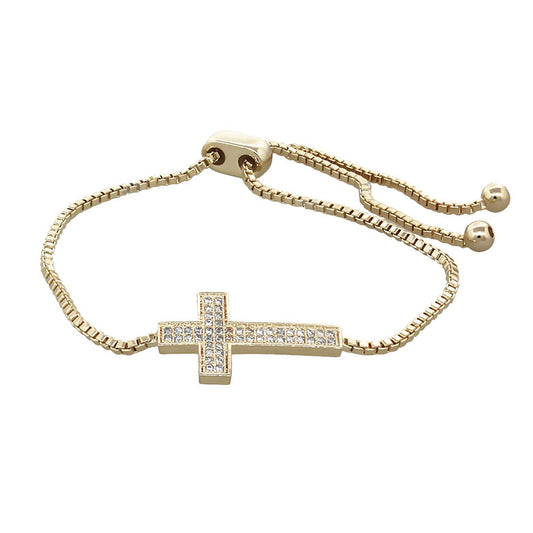 Pave Crystal Cross Adjustable Bracelet