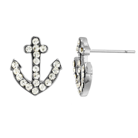 Crystal Anchor Stud Earrings