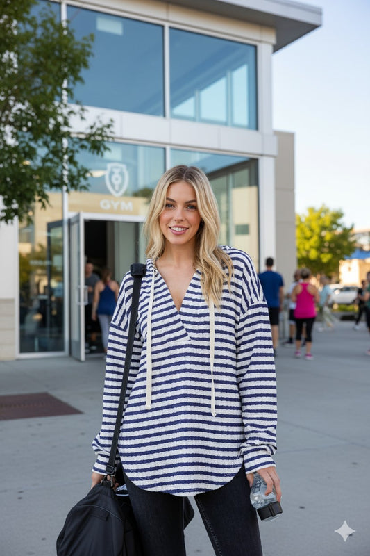 Indigo Stripe Hoodie Top