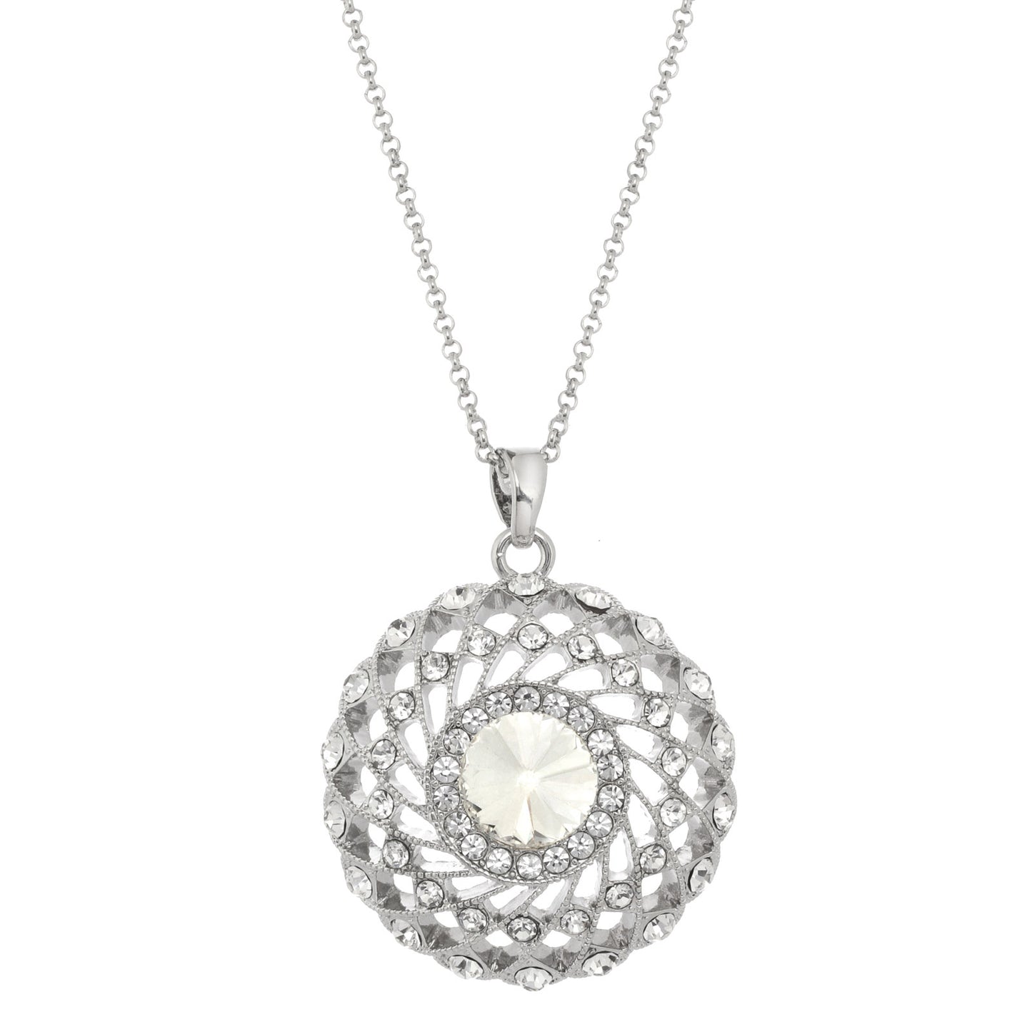 Necklace With Round Crystal Pendant Accented With Pave` Crystals