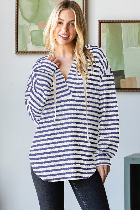 Indigo Stripe Hoodie Top