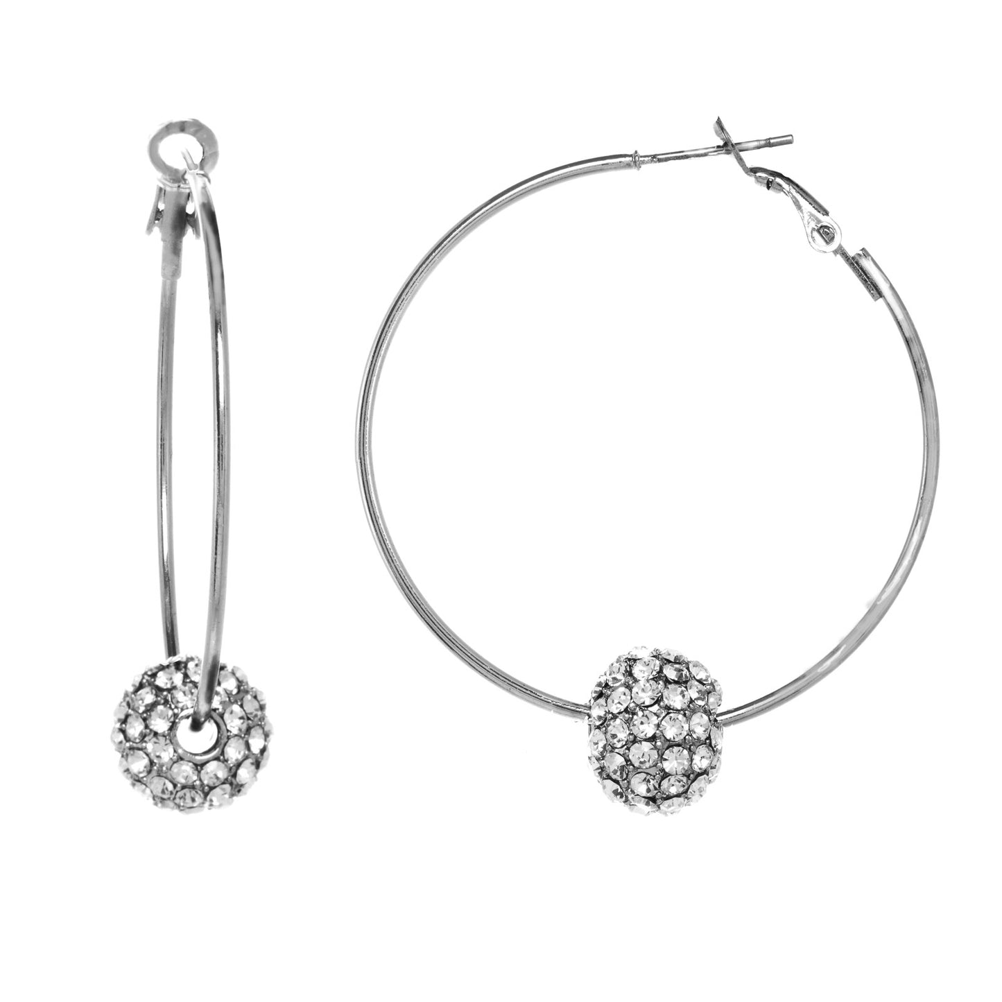 Hoop Earrings with a Pave Crystal Ball