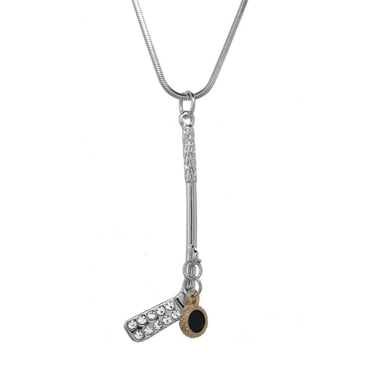 PAVE HOCKEY STICK & PUCK NECKLACE