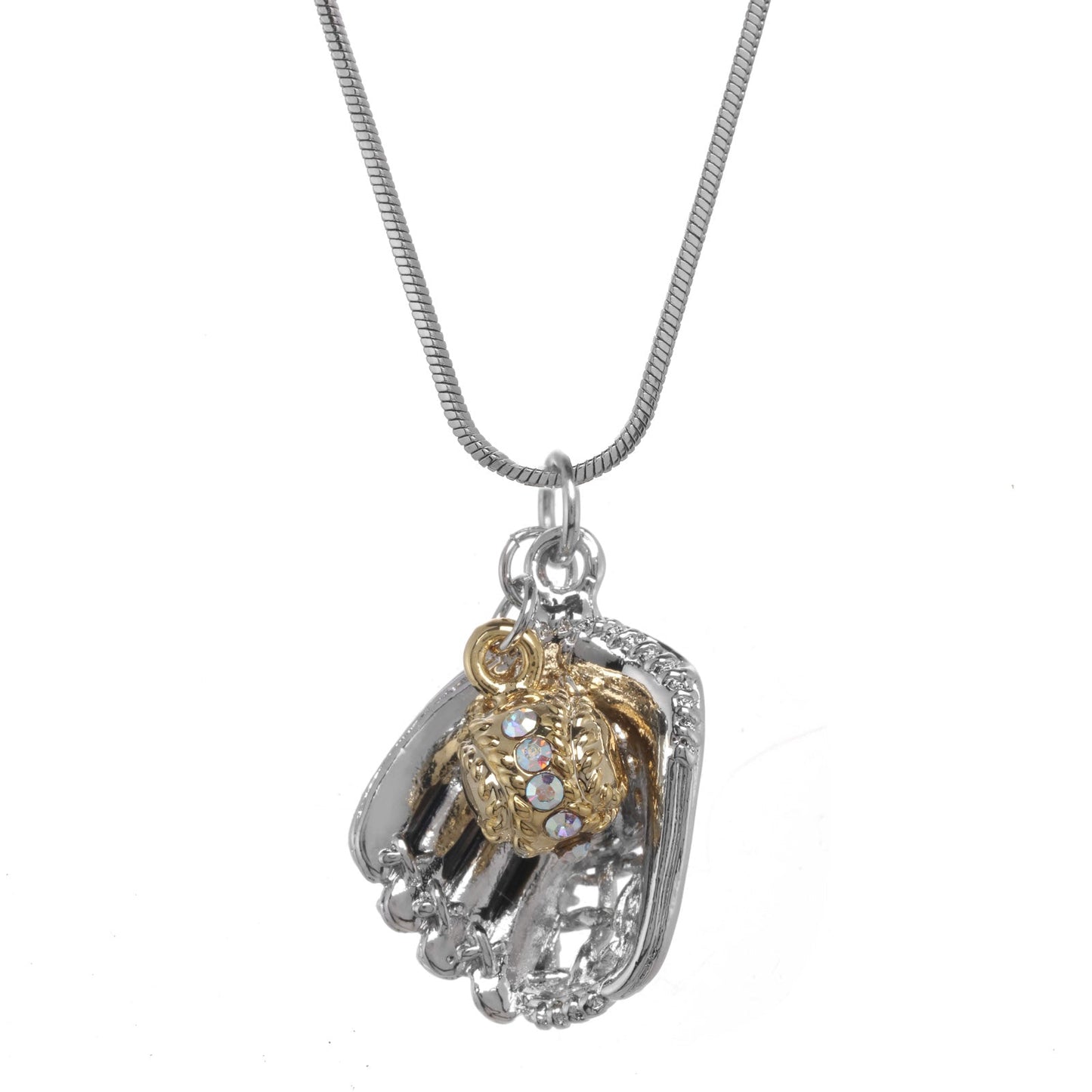 TWO TONE BASEBALL GLOVE & BALL NECKLACE