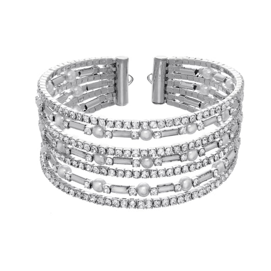 Crystal And Pearl Cuff Bracelet