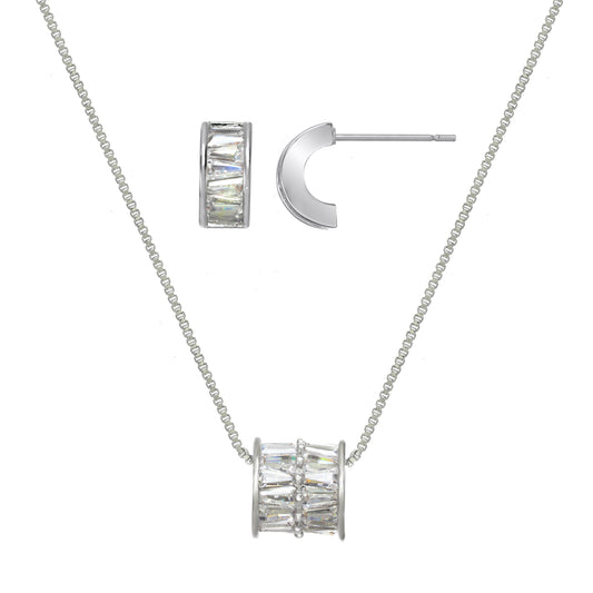 CRYSTAL BAGUETTE WITH MATCHING EARRING