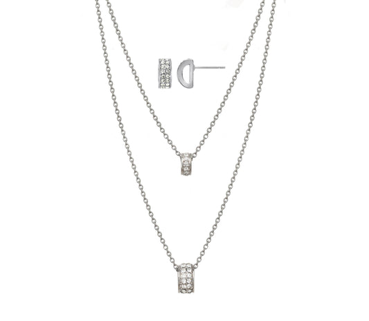 PAVE CHARM LAYERED NECKLACE AND PAVE CHARM EARRINGS