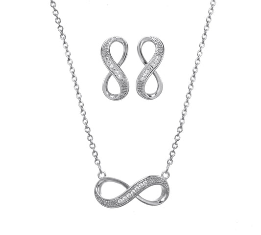 PAVE INFINITY SHAPE CHARM NECKLACE AND PAVE INFINITY SHAPE STUD EARRINGS