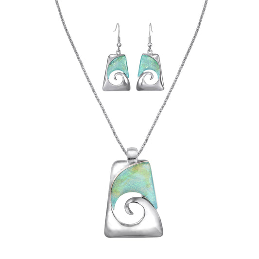 Rectangle Pendant with a Silver Wave Accent