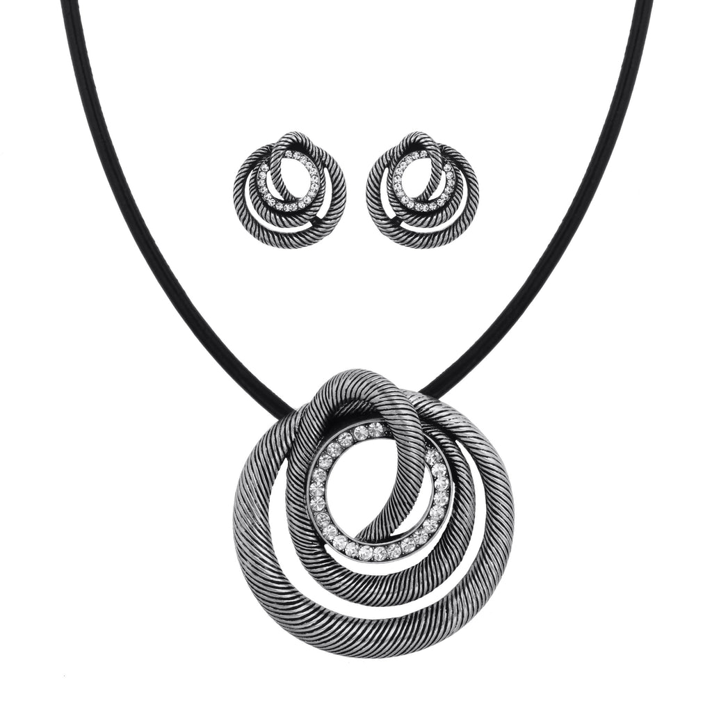 Contemporary Necklace Circles with Crystal Accents