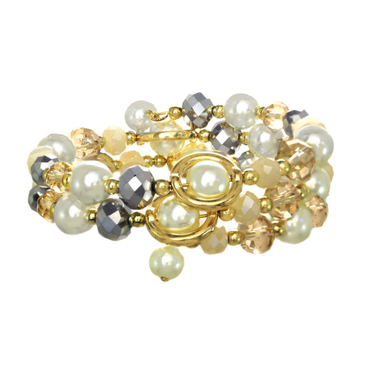Pearl And Bead Wrap Coil Bracelet