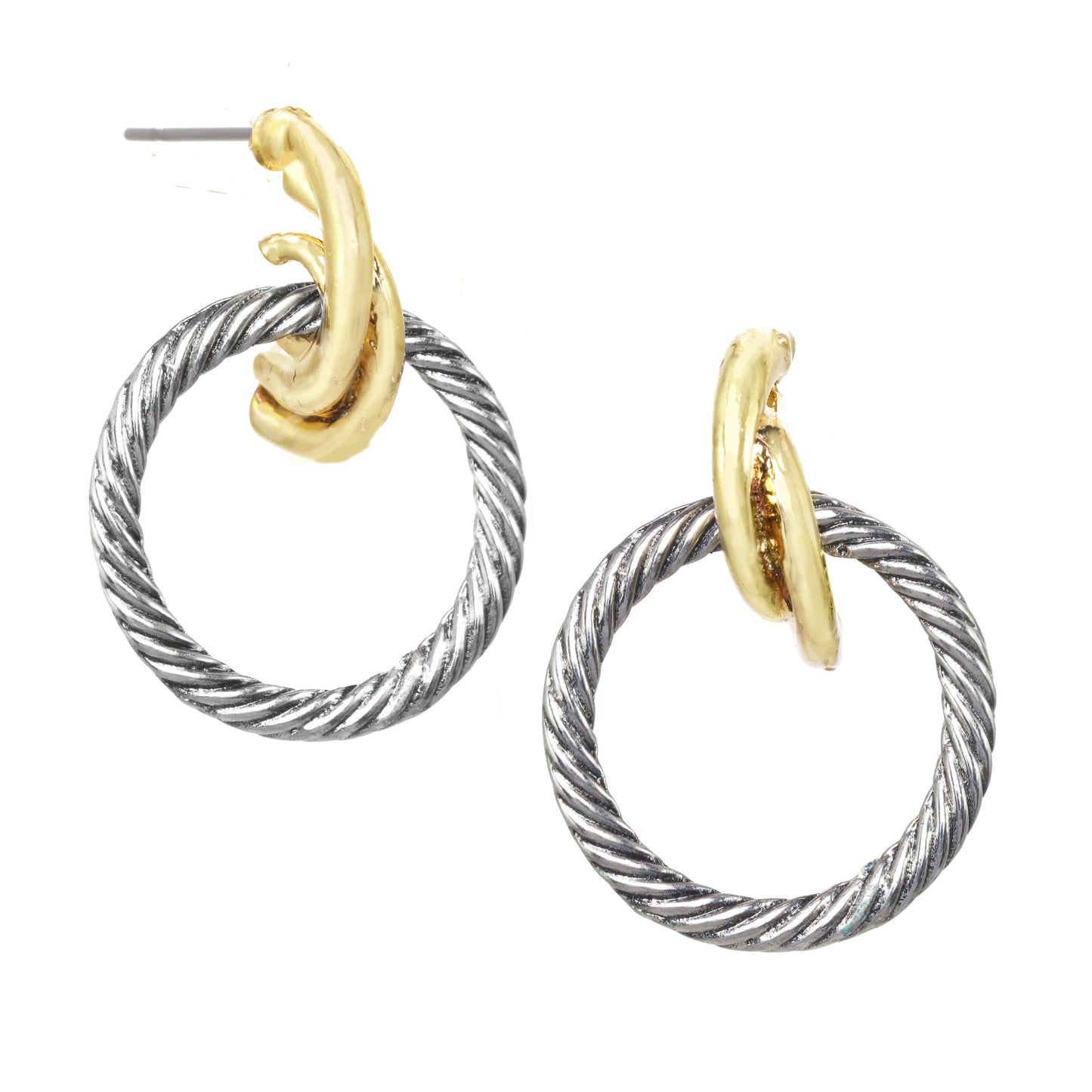 Two Tone Dangle Hoop Earrings