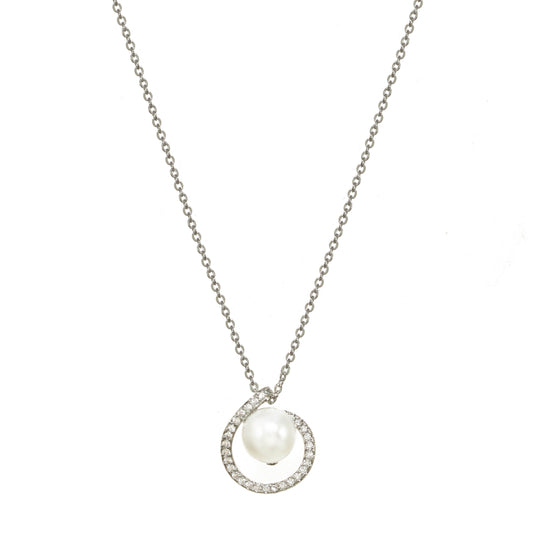 Pave Crysyals With Pearl Center Necklace